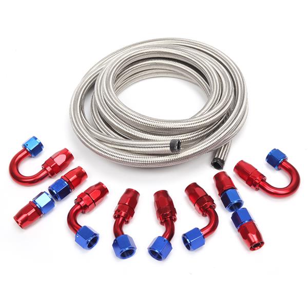 10AN 16-Foot Universal Silver Fuel Pipe   10 Red and Blue Connectors