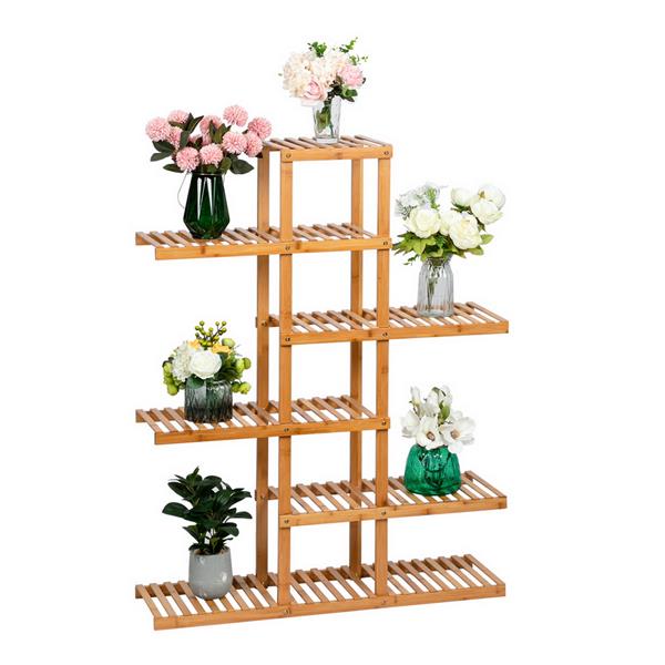 100% Bamboo Plant Frame Multi-Storey, Balcony Bamboo Frame Flower Frame Indoor Office Balcony Living Room Outdoor Garden Decoration 6 Floors 12 Seats---Natural