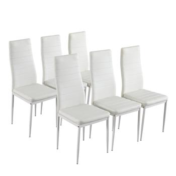 6pcs Elegant Assembled Stripping Texture High Backrest Dining Chairs B White