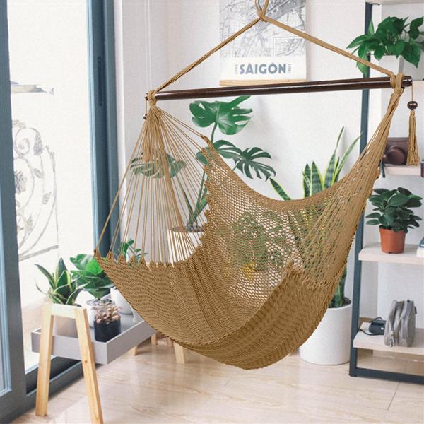 Caribbean Large Hammock Chair Swing Seat Hanging Chair with Tassels Coffee