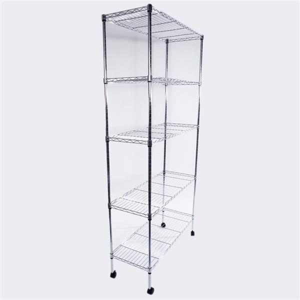 5-Layer Chrome Plated Iron Shelf with 1.5" Nylon Wheels 165*90*35 Chrome