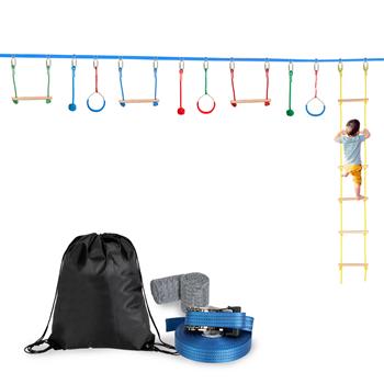 Slackline Bar Kit Outdoor Tree Hanging Obstacles Line Accessories Play Set Blue