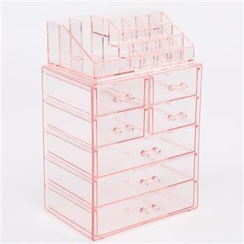 2Pcs / Set Plastic Cosmetics Storage Rack 7 Large Drawers Transparent