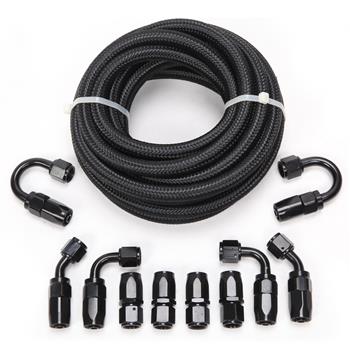6AN 20-Foot Universal Black Fuel Pipe   10 Black Connectors