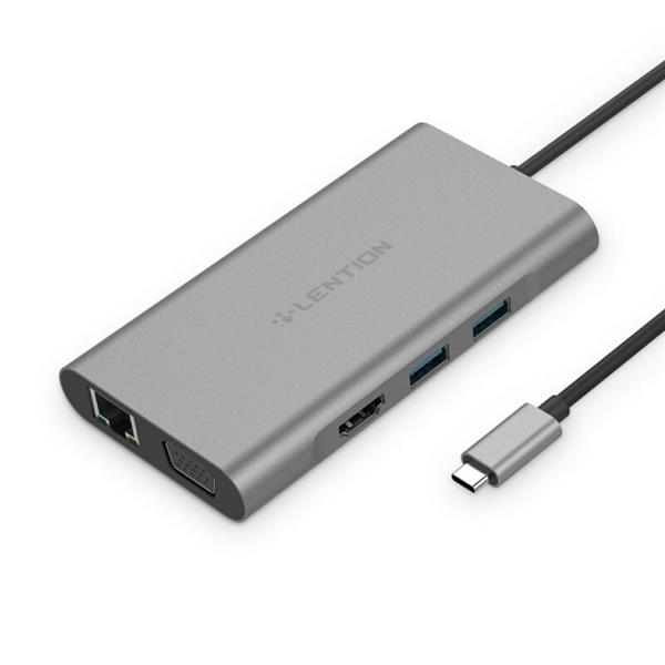 Ban on Amazon platform sales LENTION C57EHCR USB-C Hub, with USB 3.0 Port, HDMI, Card Reader, RJ45, 3.5mm Audio Jack Port, with Type-C Charging Adapter (Dark Gray)