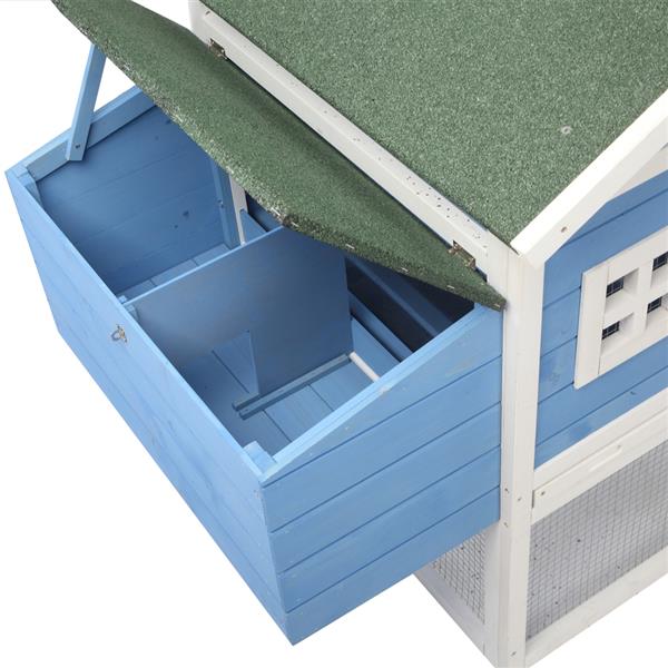 69" Wooden Chicken Hutch Hen Coop Habitat Pigeon House with Egg Case & Tray & Running Cage Blue Part B