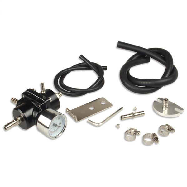 Universal Aluminum Alloy Fuel Pressure Regulating Valve + Pressure Gage + Hose Kit Black