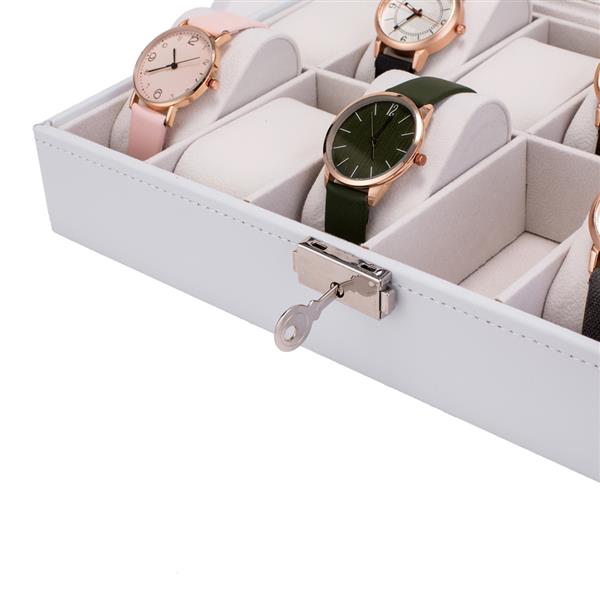 Watch Box 12 Slots Watch Case for Men Women Leather Watch Organizer Holder Display Storage Case with Glass Lid White