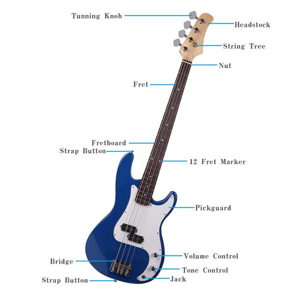 Exquisite Burning Fire Style Electric Bass Guitar Blue