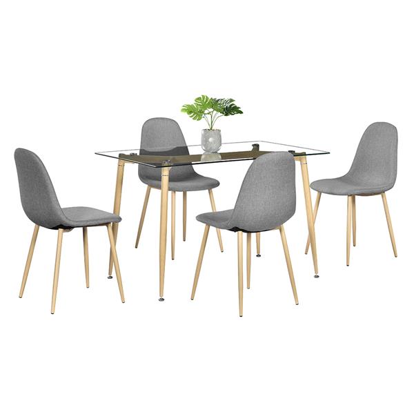 Simple Wood Grain Table Leg & Transparent Tempered Glass Dinner Table