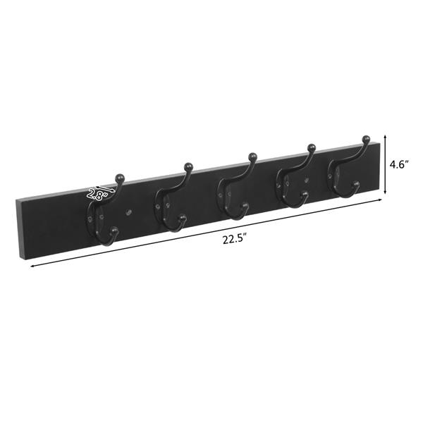 Wall-Mounted Farmhouse Coat Rack, 5 Standard Hooks,Black