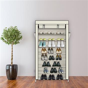 10 Tiers Shoe Rack with Dustproof Cover Closet Shoe Storage Cabinet Organizer Beige