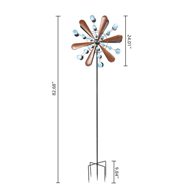 Wrought Iron Windmill Copper Leaf Blue Dots