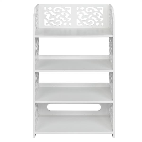 Wood-plastic Board Four Tiers Carved Shoe Rack White A