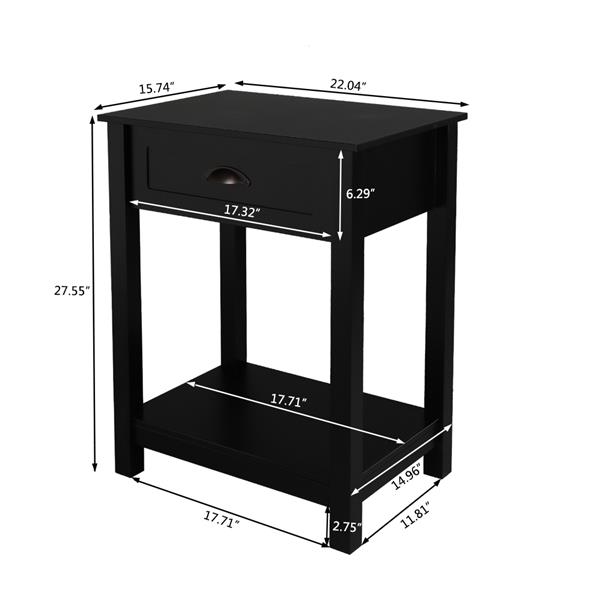 1-Drawer Nightstand End Table Black