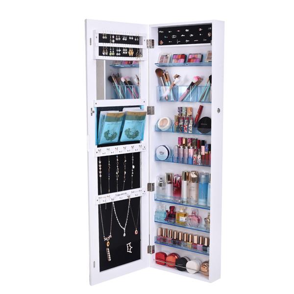 Full Mirror Makeup Mirror 8-layer Acrylic Storage Cabinet Solid Wood Covered Jewelry Mirror Cabinet White