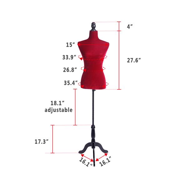 Half-Length Foam & Brushed Fabric Coating Lady Model for Clothing Display Red