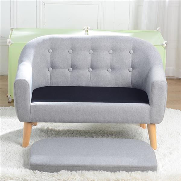  Children's double  Sofa with Sofa Cushion Removable and Washable Linen Gray 
