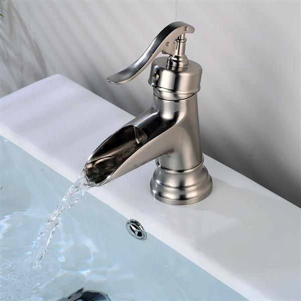 Classic Brushed Waterfall Bathroom Basin Faucet Sink Mixer Tap Silver