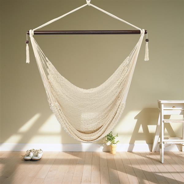 Caribbean Large Hammock Chair Swing Seat Hanging Chair with Tassels Tan