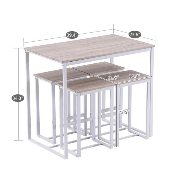 (100 x 60 x 87)cm Oak Simple 87cm High Bar Table and Chairs Set of 5 PVC Paper Lacquered White matte White