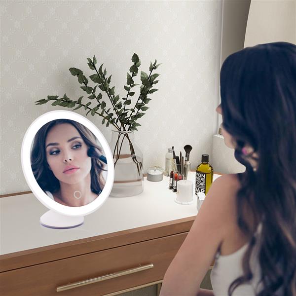 11LED Magnifying Glass Makeup Lamp 10X Times Magnifying Glass Surface 360 Degree Universal Shaft Touch Switch White (Without Battery, 4*AAA Required)