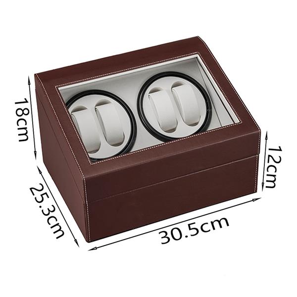 Brown Leather Watch Winder Storage Auto Display Case Box 4 6 Automatic Rotation