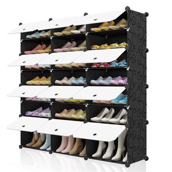 Portable Shoe Rack Organizer 48 Pair Tower Shelf Storage Cabinet Stand Expandable for Heels, Boots, Slippers， 8 Tier Black