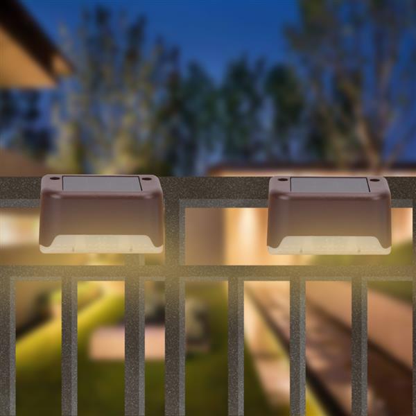 4X Brown Solar Step Light 200MAH Battery Waterproof IP65 Smart Light Control Outdoor Fence Light 1.2V 0.2W Warm White Light