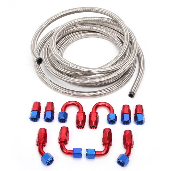 10AN 20-Foot Universal Silver Fuel Pipe   10 Red and Blue Connectors