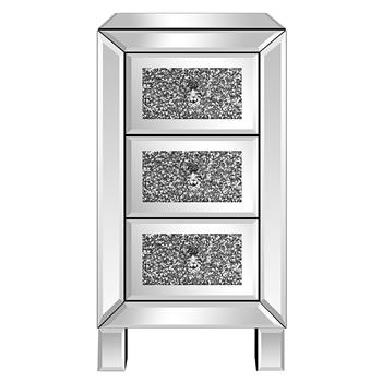 Modern and Contemporary Mirror Surface With Diamond 3-Drawers Nightstand Bedside Table