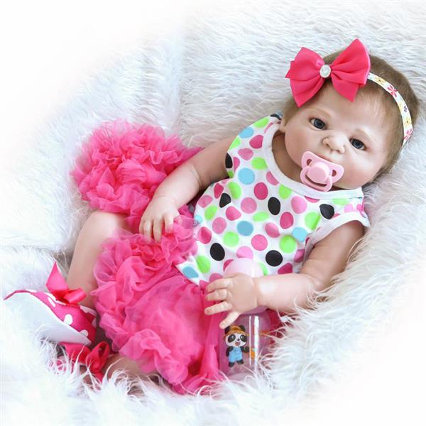 23" Beautiful Full Simulation Silicone Baby Girl Reborn Baby Doll in Dress