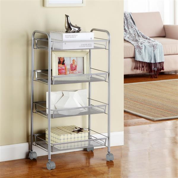 Honeycomb Mesh Style Four Layers Removable Storage Cart Silver