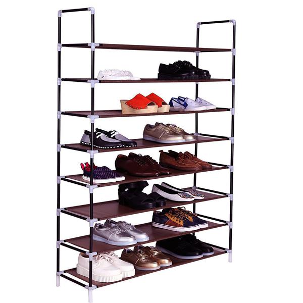 100cm Ultra Large Capacity 8 Layers Non-woven Fabrics & Steel Shoe Rack Dark Brown