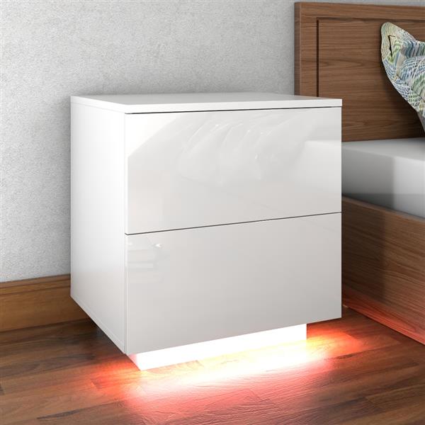 LED Double Side Cabinet Bedside Table White