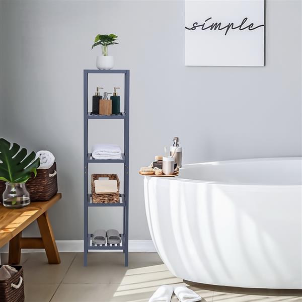 100% Bamboo Bathroom Shelf 5-Tier Multifunctional Storage Rack Shelving Unit 146*33*33cm Gray