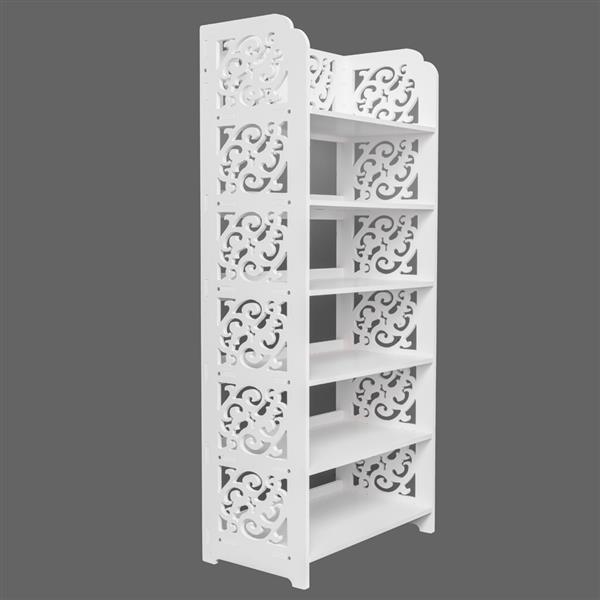 Wood-plastic Board Six Tiers Carved Shoe Rack White A