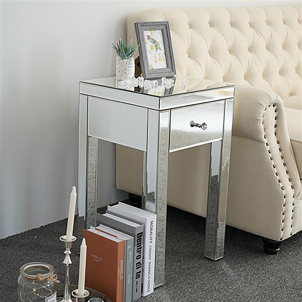 Modern and Contemporary Small 1 Drawer Mirrored Nightstand Bedside Table