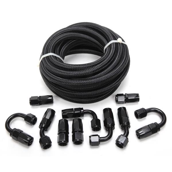 6AN 20-Foot Universal Black Fuel Pipe   10 Black Connectors