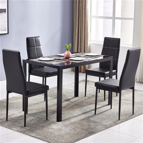 Simple Assembled Tempered Glass & Iron Dinner Table Black