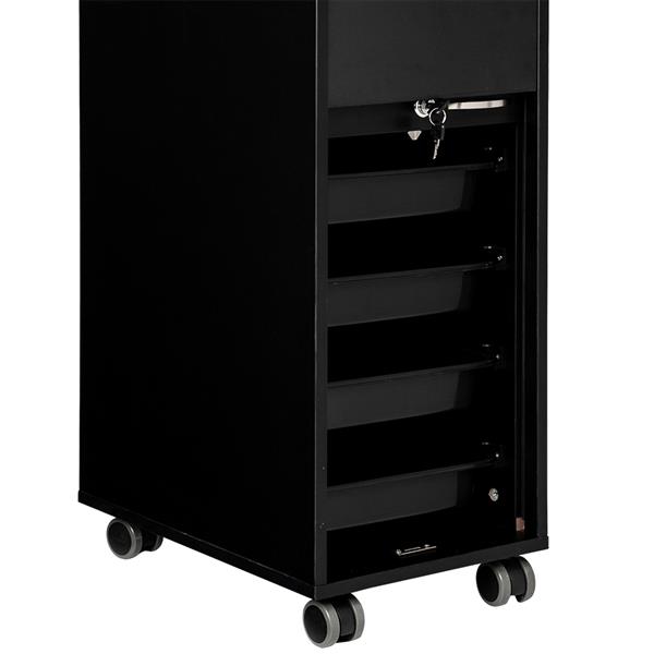 Salon Trolley Storage Cart with Lockable Rolling Wheels Beauty Hair Dryer Black