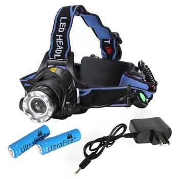 1800lm Middle Switch White Light Stretchable Headlamp Suit with US AC Adapter & 18650 Batteries Blue