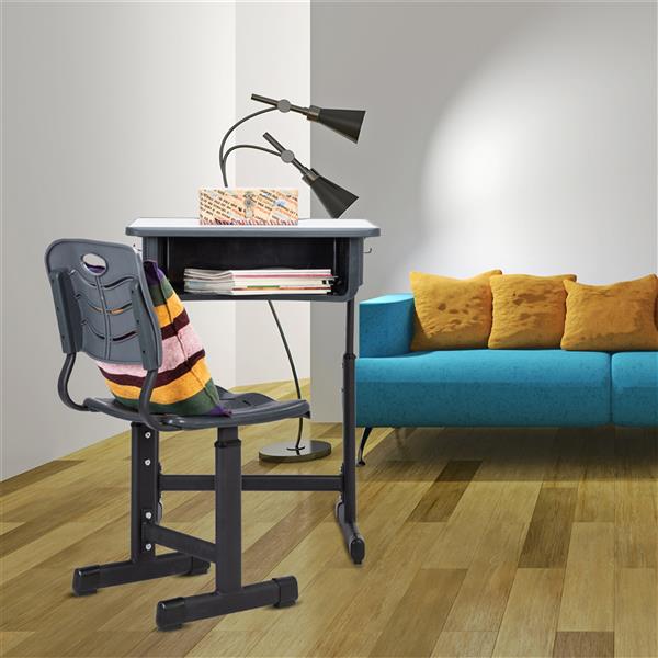 学生桌椅套装A款 黑烤漆 白色面 灰黑塑料【60x45x(67.5-76)cm】-23