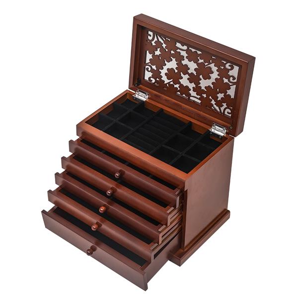 Large Jewelry Organizer Wooden Storage Box 6 Layers Case with 5 Drawers,  Brown