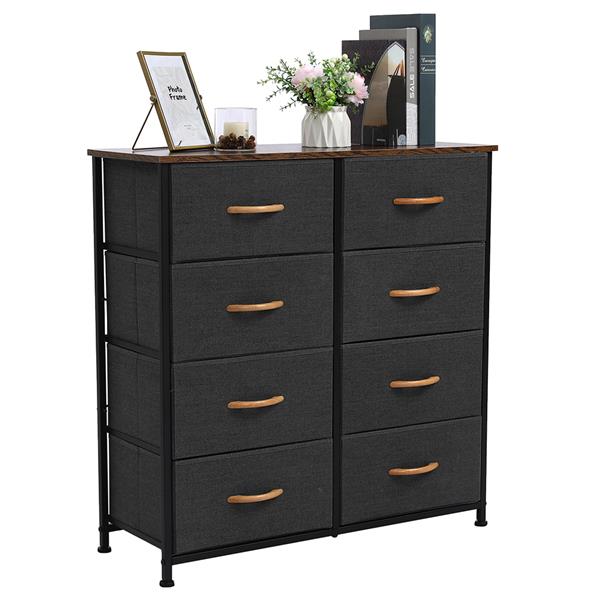4-Tier Wide Drawer Dresser, Storage Unit with 8 Easy Pull Fabric Drawers and Metal Frame, Wooden Tabletop for Closets, Nursery, Dorm Room, Hallway,Gray