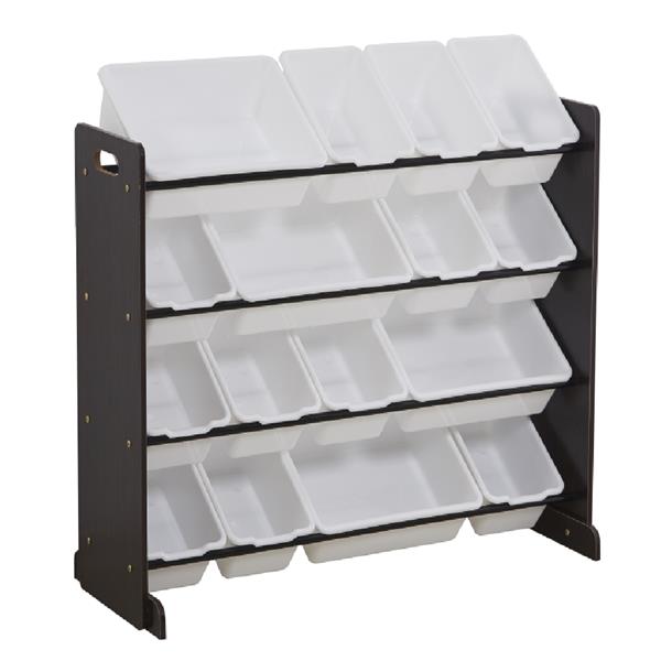 Wooden Kids' Toy Storage Organizer with 16 Plastic Bins,X-Large, Espresso / White