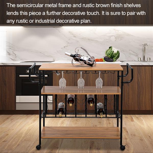 Industrial Wine Rack Cart Kitchen Rolling Storage Bar Wood Table Serving Trolley