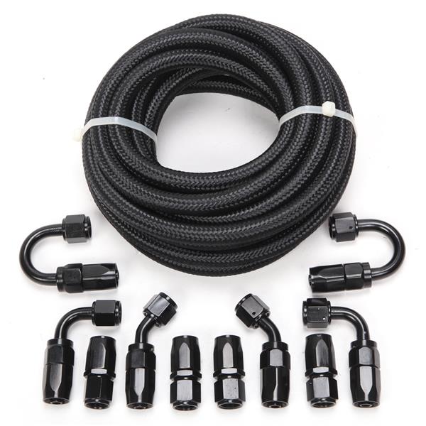 6AN 20-Foot Universal Black Fuel Pipe   10 Black Connectors