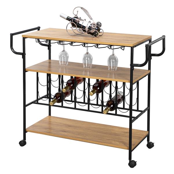 Industrial Wine Rack Cart Kitchen Rolling Storage Bar Wood Table Serving Trolley