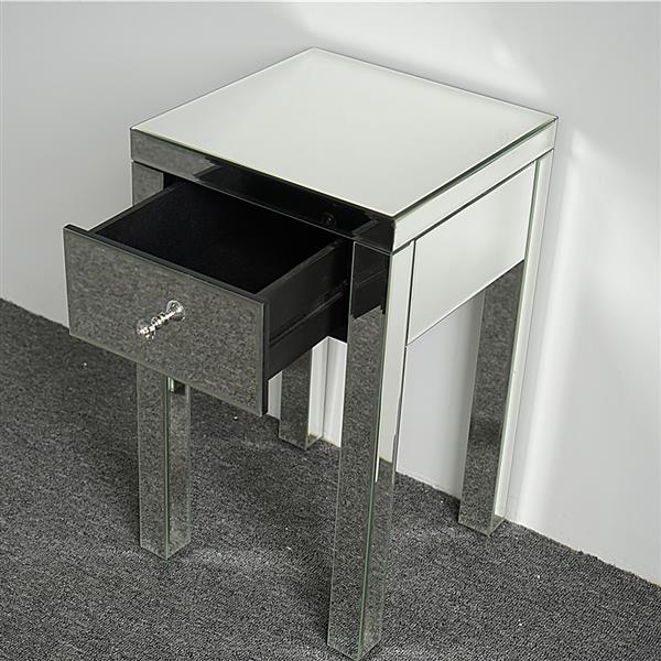 Modern and Contemporary Small 1 Drawer Mirrored Nightstand Bedside Table